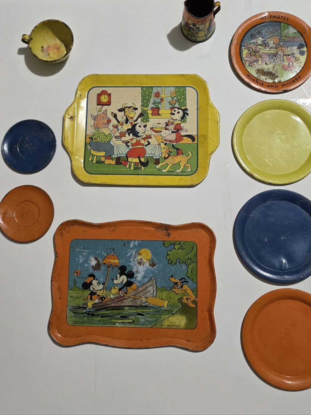 Vintage 1930's Disney Helpmates Random Tin Tea Set Pieces